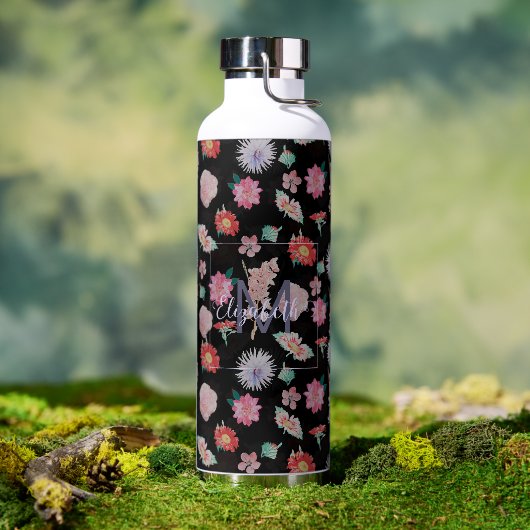 Modern Black Roze Garden Floral Waterfles (Buiten)