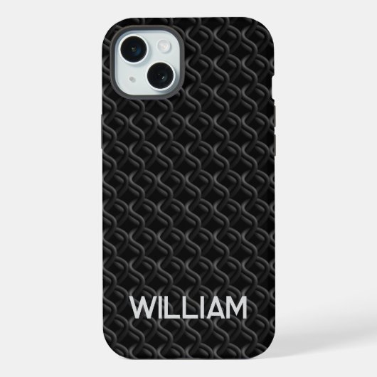 Modern Black Rubber Lattice with Name iPhone Hoesje (Achterkant)