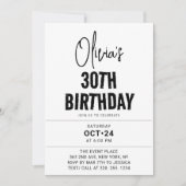 Modern Black Script 30e verjaardag Chic & Minimali Kaart (Voorkant)