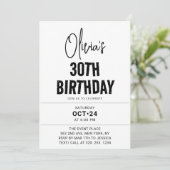 Modern Black Script 30e verjaardag Chic & Minimali Kaart (Staand voorkant)