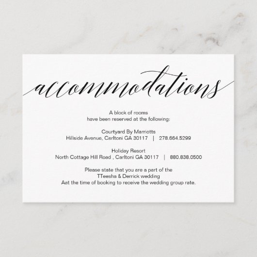 Modern Black Script, accommodaties, hotels Informatiekaartje (Voorkant)