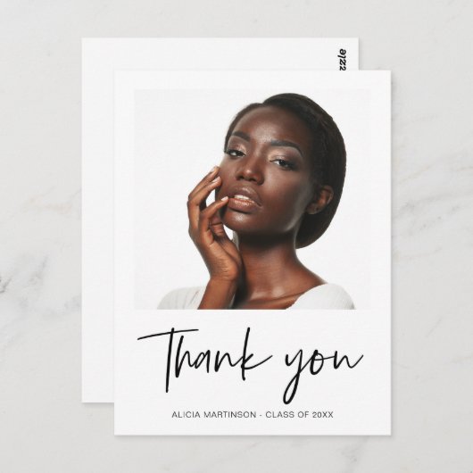 Modern Black Script Afstuderen Foto bedankt Briefkaart (Voorkant / Achterkant)