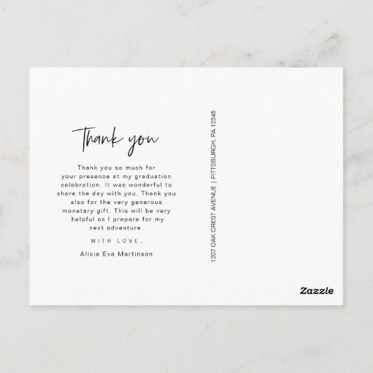 Modern Black Script Afstuderen Foto bedankt Briefkaart (Achterkant)