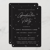 Modern Black Script and Stars Graduation Party Kaart (Voorkant / Achterkant)