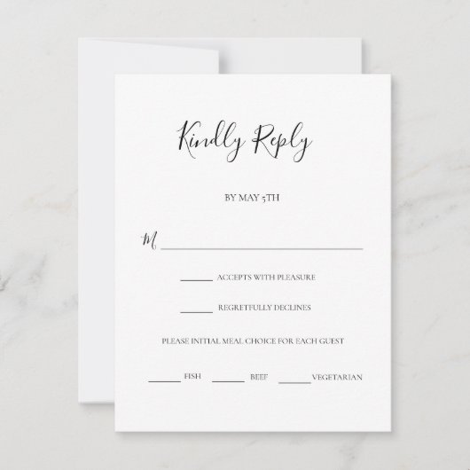Modern Black Script Meal Choice Weddenschap RSVP Kaartje (Voorkant)