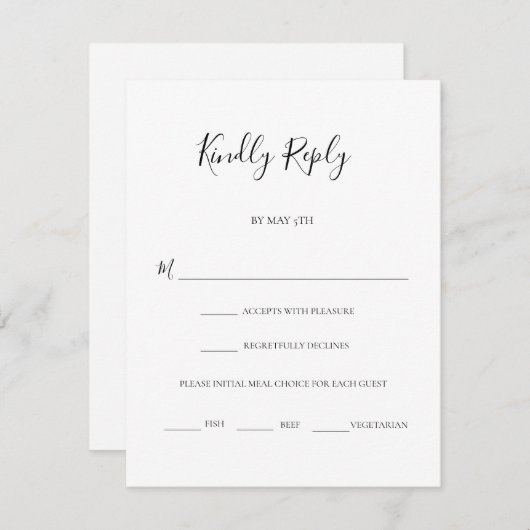 Modern Black Script Meal Choice Weddenschap RSVP Kaartje (Voorkant / Achterkant)