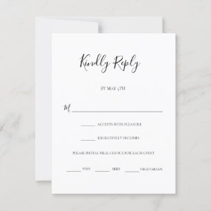Modern Black Script Meal Choice Weddenschap RSVP Kaartje