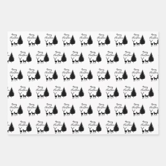 Modern Black Script "Merry Kerstmis" en Deers Inpakpapier Vel (Voorkant 2)