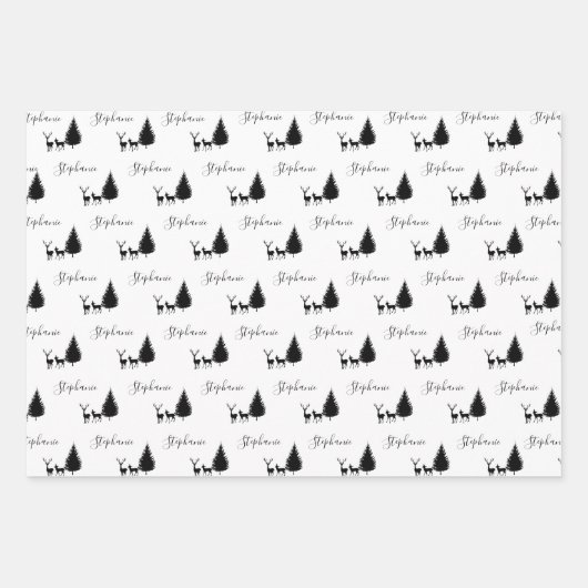 Modern Black Script "Merry Kerstmis" en Deers Inpakpapier Vel (Voorkant)