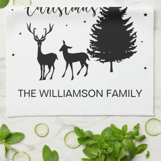 Modern Black Script "Merry Kerstmis" en Deers Theedoek (Gevouwen)