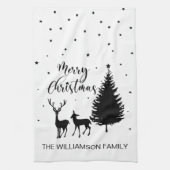 Modern Black Script "Merry Kerstmis" en Deers Theedoek (Verticaal)