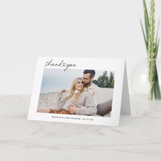 Modern Black Script Persoonlijke bruiloft foto Bedankkaart (Voorkant)