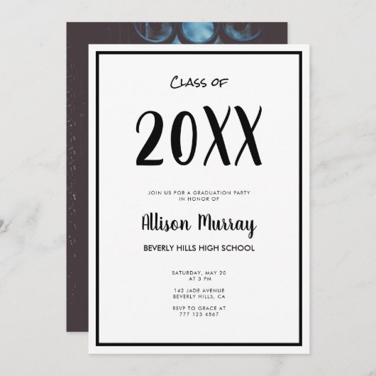 Modern Black Script Photo Afstuderen Kaart (Voorkant / Achterkant)