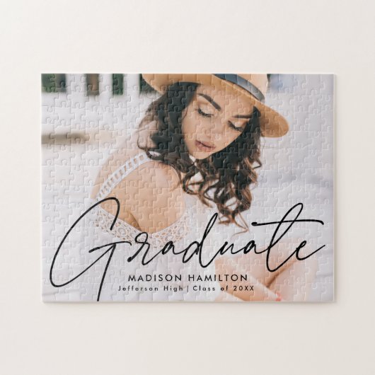 Modern Black Script Photo Afstuderen Legpuzzel (Horizontaal)