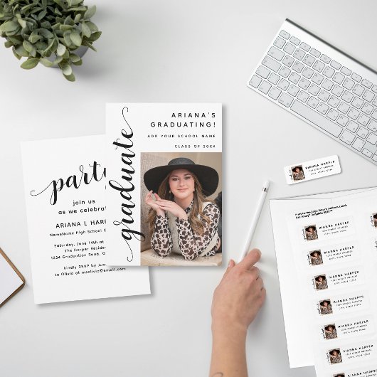 Modern Black Script Photo Graduation Invitation