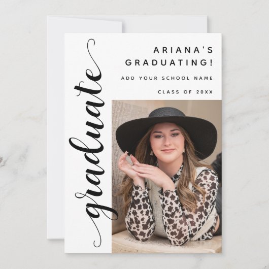 Modern Black Script Photo Graduation Invitation (Devant)