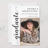 Modern Black Script Photo Graduation Invitation Aankondiging (Voorkant)