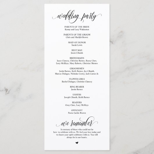 Modern Black Script, Wedding Ceremonie Programma (Achterkant)