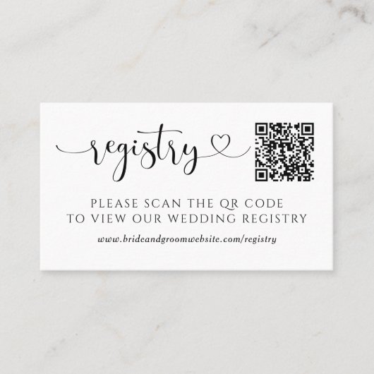 Modern Black Script Wedding Registry Card Visitekaartje (Voorkant)