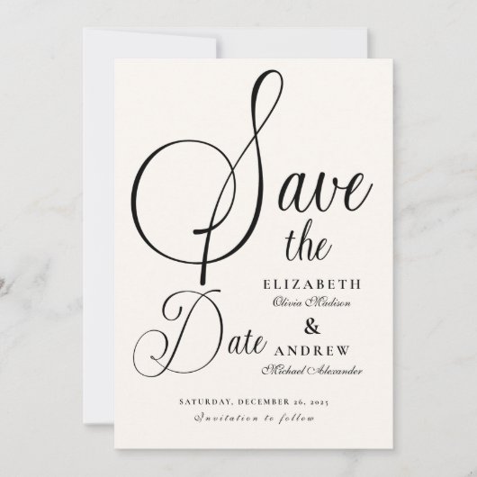 Modern Black Script Wedding Save The Date (Voorkant)