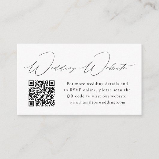Modern Black Script Wedding Website QR Code Informatiekaartje (Voorkant)