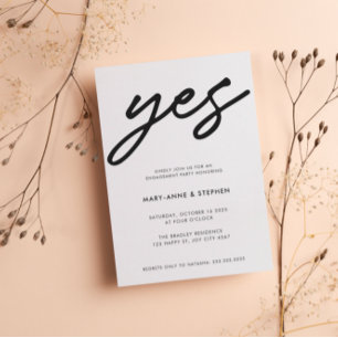 Modern Black Script Yes Wedding Engagement Party Kaart
