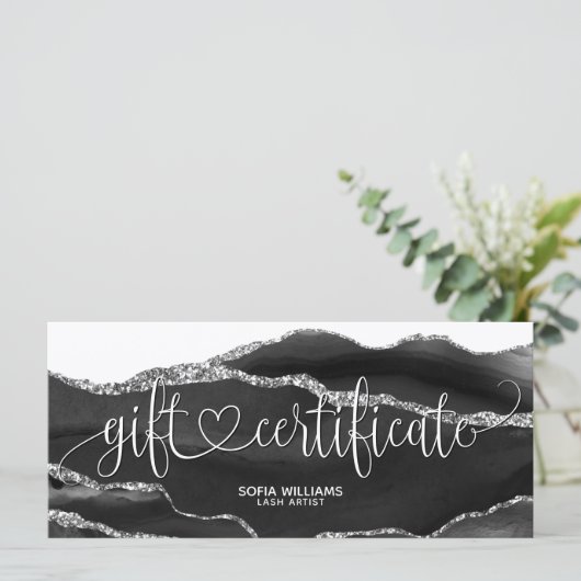Modern Black Silver Agate Certificate Cadeaubon Ka (Staand voorkant)