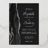 Modern Black Silver Agate Dark Wedding Folie Uitnodiging (Voorkant)
