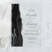 Modern Black Silver Agate Wedding Acryl Uitnodigingen