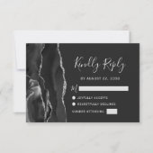 Modern Black Silver Agate Wedding RSVP Kaartje (Voorkant)