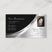 Modern Black Silver Decor met Monogram en Foto Visitekaartje (Achterkant)
