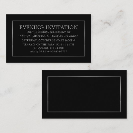 Modern Black & Silver Evening Event Ticket Invite (Voorkant / Achterkant)