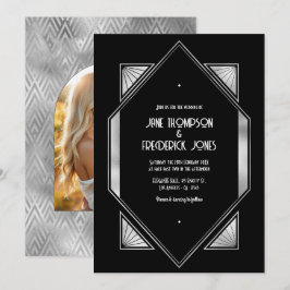 Modern Black & Silver Gatsby Art Deco Wedding Kaart