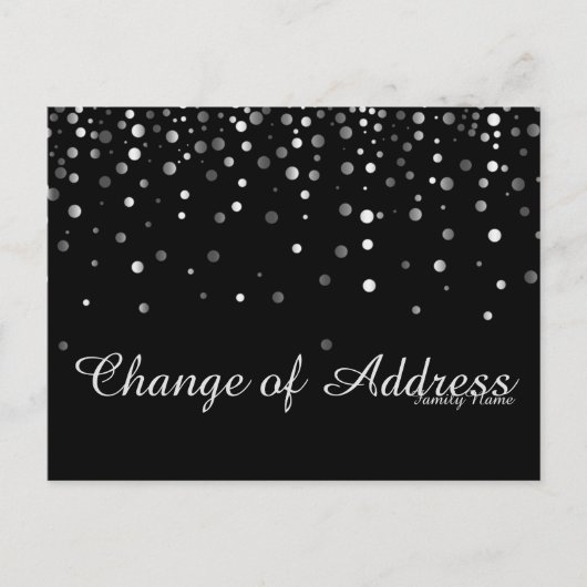 Modern Black Silver Glitter Change of Address Aankondigingskaart (Voorkant)