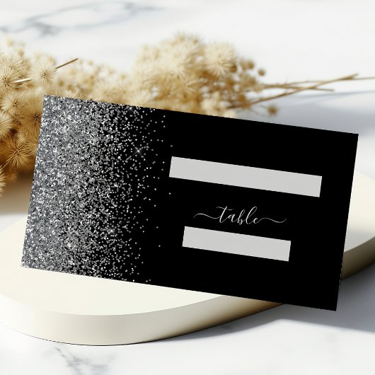Modern Black Silver Glitter Edge Wedding