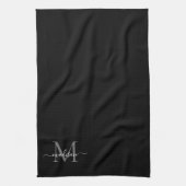 Modern Black Silver Grey Monogram Script Name Theedoek (Verticaal)