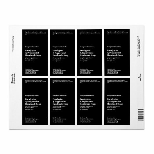 Modern Black Soap Packaging Label (Full Sheet)