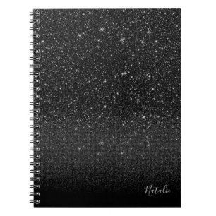 Modern Black Sparkle Glitter met naam Notitieboek