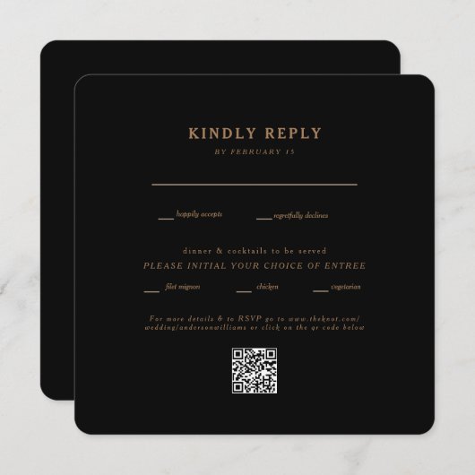 Modern Black Square Rond bruiloft QR Code RSVP (Voorkant / Achterkant)