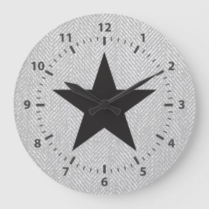 Modern Black Star Grey & White Herringbone Grote Klok