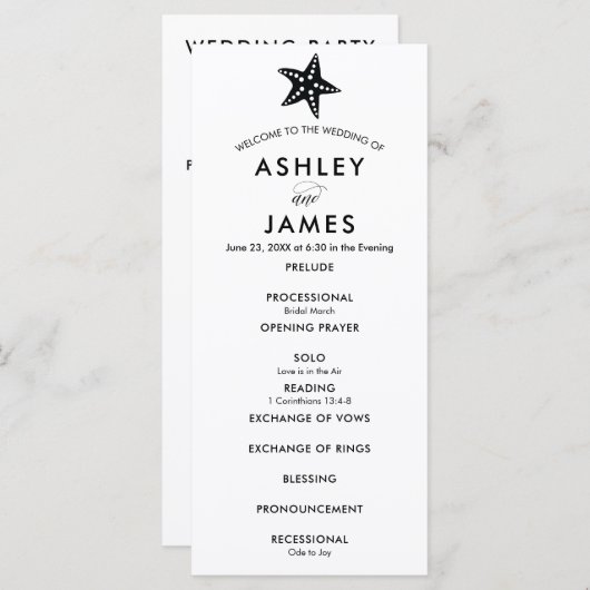 Modern Black Starfish Wedding Programme for Ceremo Programma (Voorkant / Achterkant)