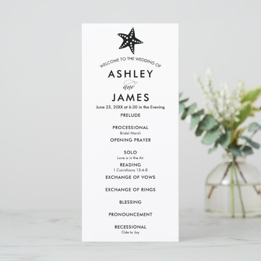 Modern Black Starfish Wedding Programme for Ceremo Programma (Staand voorkant)