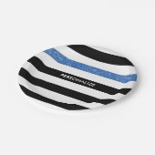 Modern Black Stripes FAUX Blue Glitz en naam Papieren Bordje (Gekanteld)