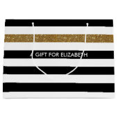 Modern Black Stripes FAUX Gold Glitz en naam Large Cadeautasje (Voorkant)