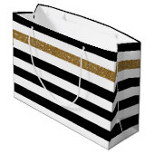 Modern Black Stripes FAUX Gold Glitz en naam Large Cadeautasje (Achterkant Gekanteld)