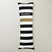 Modern Black Stripes FAUX Gold Glitz en naam Lichaamskussen (Voorkant Verticaal)