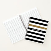 Modern Black Stripes FAUX Gold Glitz en naam Notitieboek (Binnen)