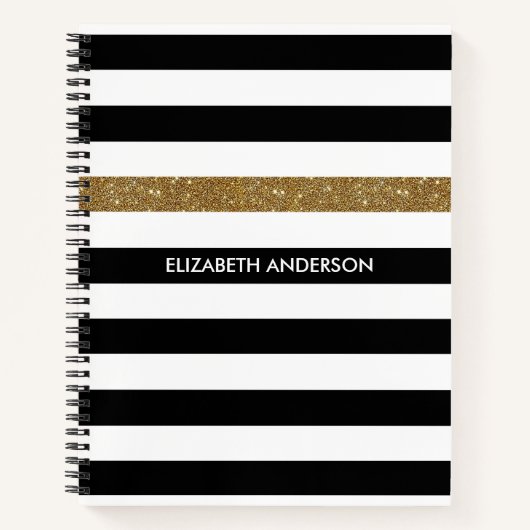 Modern Black Stripes FAUX Gold Glitz en naam Notitieboek (Voorkant)