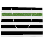 Modern Black Stripes FAUX Green Glitz en naam Large Cadeautasje (Achterkant)
