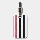 Modern Black Stripes FAUX Red Glitz en naam Bagagelabel (Voorkant verticaal)